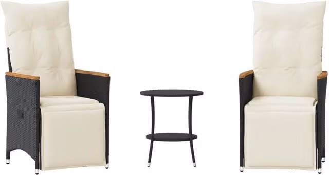 Set da Bistr¨° 3 pz | Set Salotto da Giardino con Cuscini Nero in Polyrattan