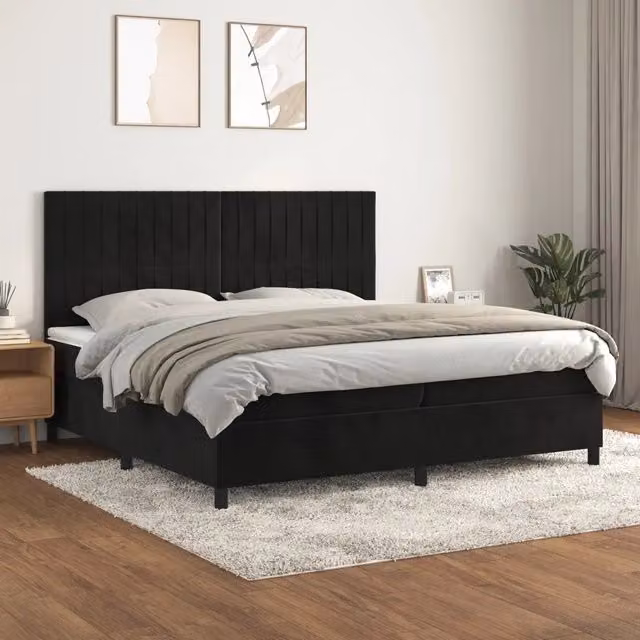 Letto Ibrido vidaXL con Giroletto a Molle e Materasso in Velluto Nero e Bianco L/P/H: 200 x 200 x 25 cm