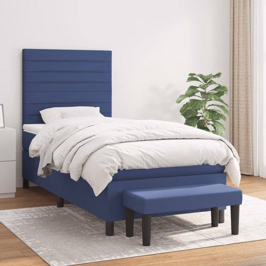 The Living Store Letto a molle con materasso Blu 80x200 cm in tessuto