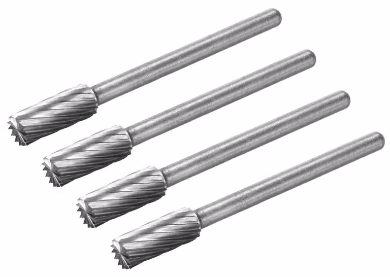 Set di 4 frese a rotazione in carburo di tungsteno, con gambo da 3 mm e diametro di 5 mm