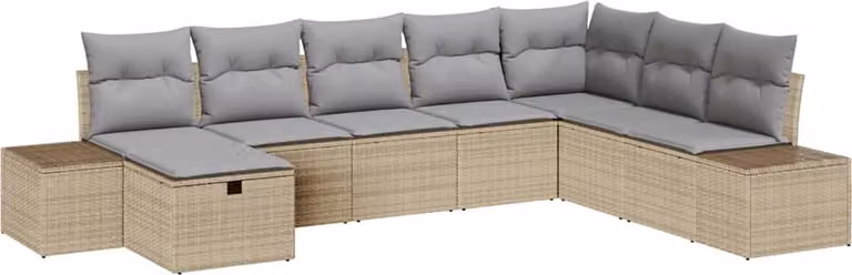 Set Divano da Giardino con cuscino 8 pcs Beige polyrattan