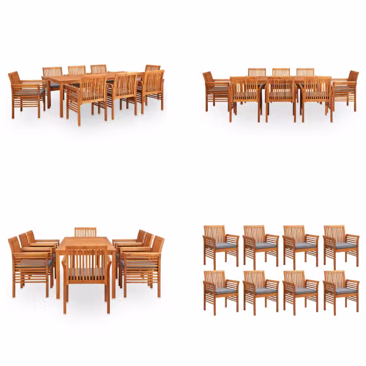 vidaXL Gruppo da pranzo da giardino 9 pezzi con cuscini in legno massiccio di acacia - Gruppo da pranzo - Gruppi da pranzo - Tavolo e sedie da pranzo - Tavoli e sedie da pranzo
