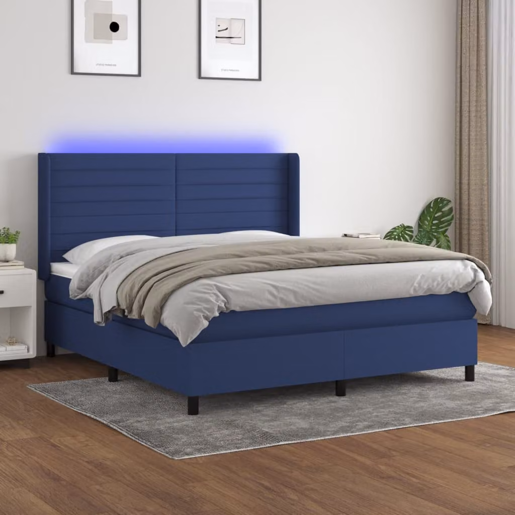 Letto a Molle vidaXL con Materasso e Illuminazione LED Blu, Rivestimento in Tessuto, L/P: 180 x 200 cm – 1