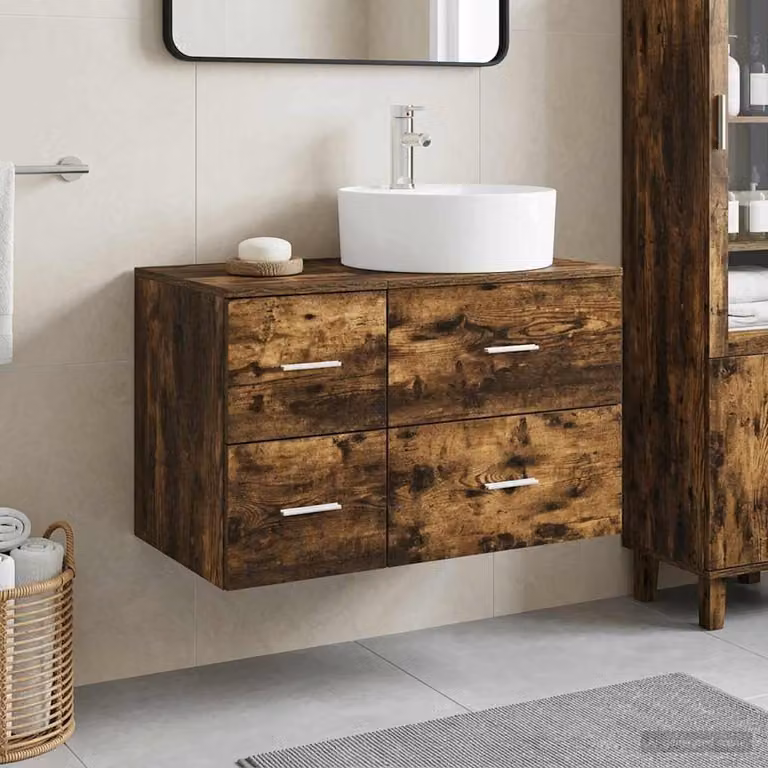 Set di mobili per il bagno moderno vidaXL composto da mobile lavabo e pensile in legno marrone opaco L/P/H: 82,0 x 44,5 x 49,5 cm e 76,7 x 37,3 x 44,5 cm