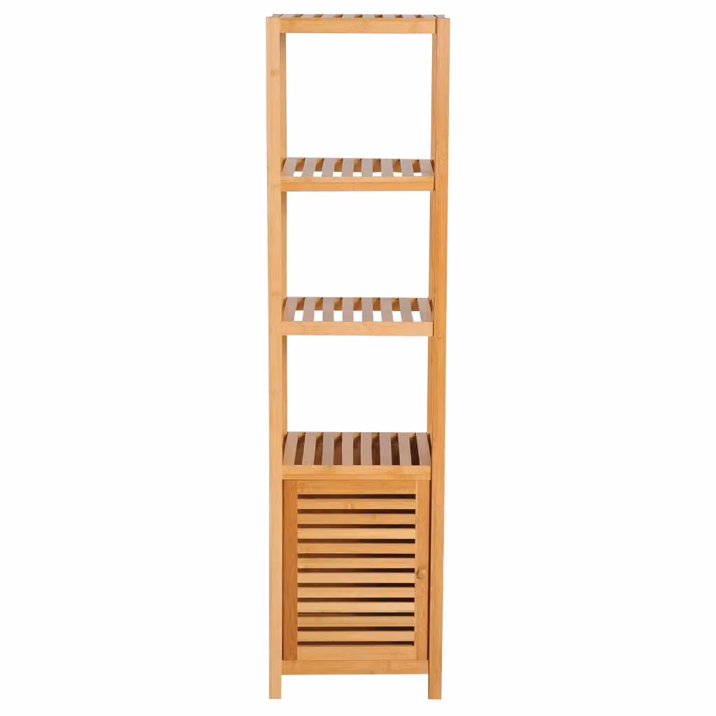 Mobile bagno alto stretto XYLO in bambù marrone con 3 ripiani e ante, L: 36 cm, P: 33 cm, H: 140 cm – 2