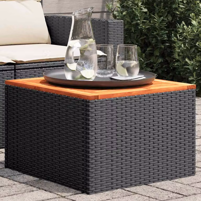 vidaXL Tavolo da giardino quadrato in polyrattan e legno di acacia nero e marrone L/P/H: 55 x 55 x 37 cm
