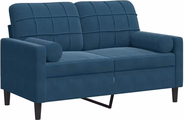 Divano | Divano da soggiorno | Sofa a 2 Posti con Cuscini Blu 120 cm in Velluto