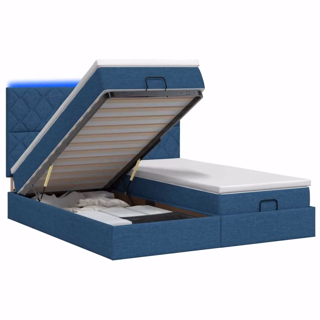 Letto Ottomano con Materasso vidaXL in Tessuto Blu e Bianco con Illuminazione LED e Porta USB L/P/H: 200 x 200 x 7 cm – 2
