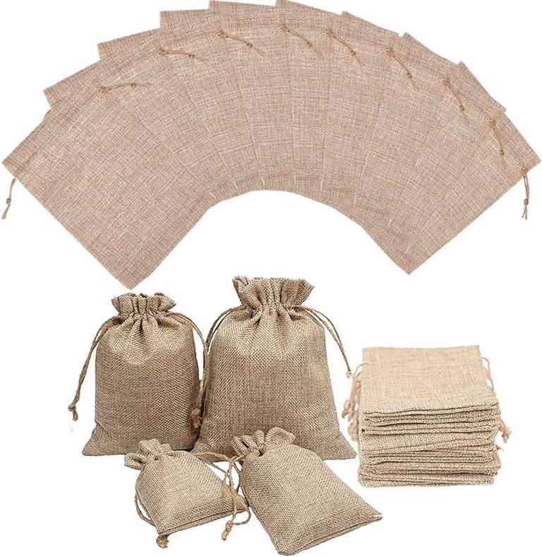 10 sacchetti di iuta con coulisse per riporre gioielli, cosmetici, piccoli regali, ecc. (20 x 30 cm)
