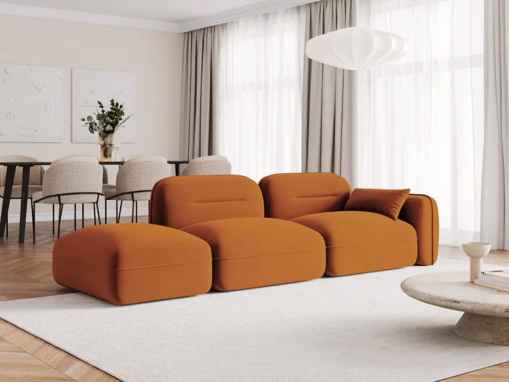Divano modulare sinistro Sydney Cosmopolitan Design a 3 posti in velluto arancione L 295 x P 70 x H 94 cm – 2