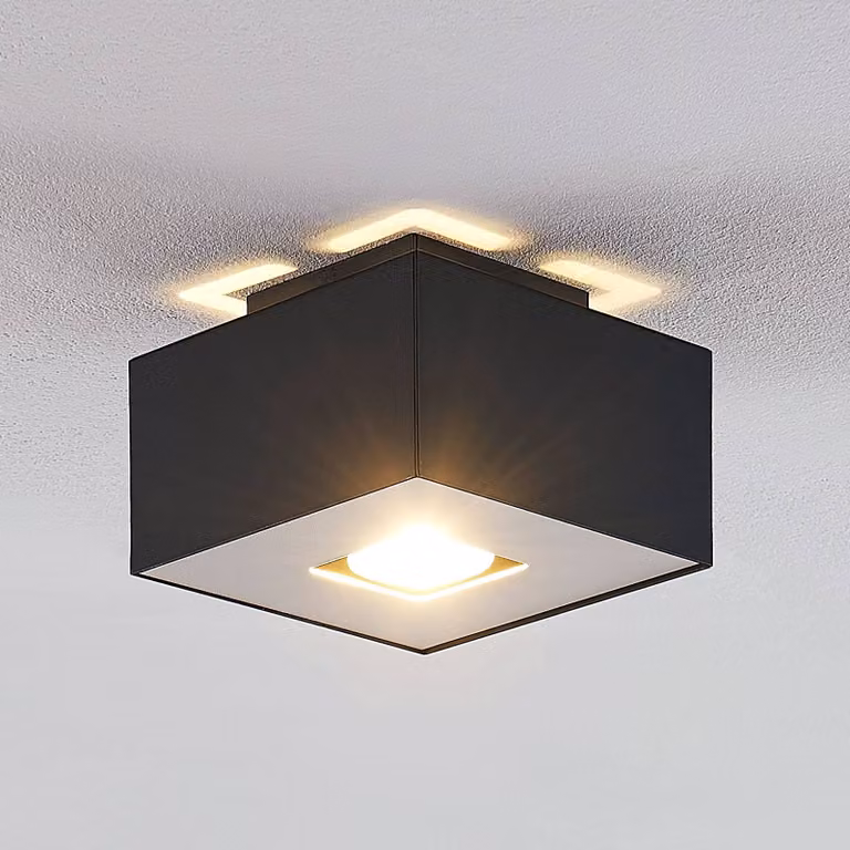 Plafoniera soffitto Kasi Lindby, dimmerabile, Nero, Soggiorno / Sala da pranzo, Metallo, Moderno, Plafoniera