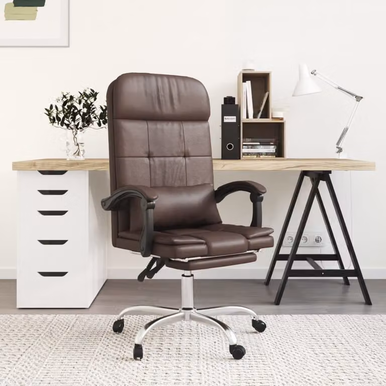 The Living Store Sedia da ufficio con funzione massaggio in Pelle finta marrone