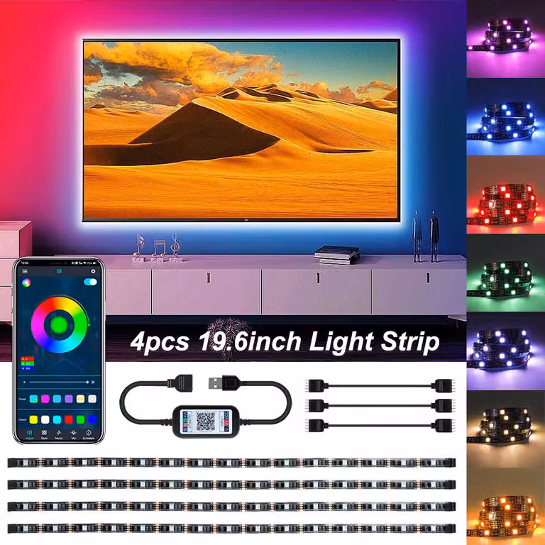 Striscia led 2m (4*50cm), striscia led Bluetooth, sincronizzazione del suono della musica, 16 milioni di strisce led RGB Strisce led adesive Striscia retroilluminata USB TV