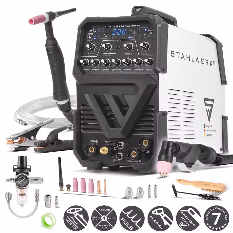 STAHLWERK Saldatrice 3 in 1 Combi AC/DC TIG 200 Pulse CUT ST - 200 A, adatta per MMA, alluminio e lamiere sottili, con funzione CUT 45 A