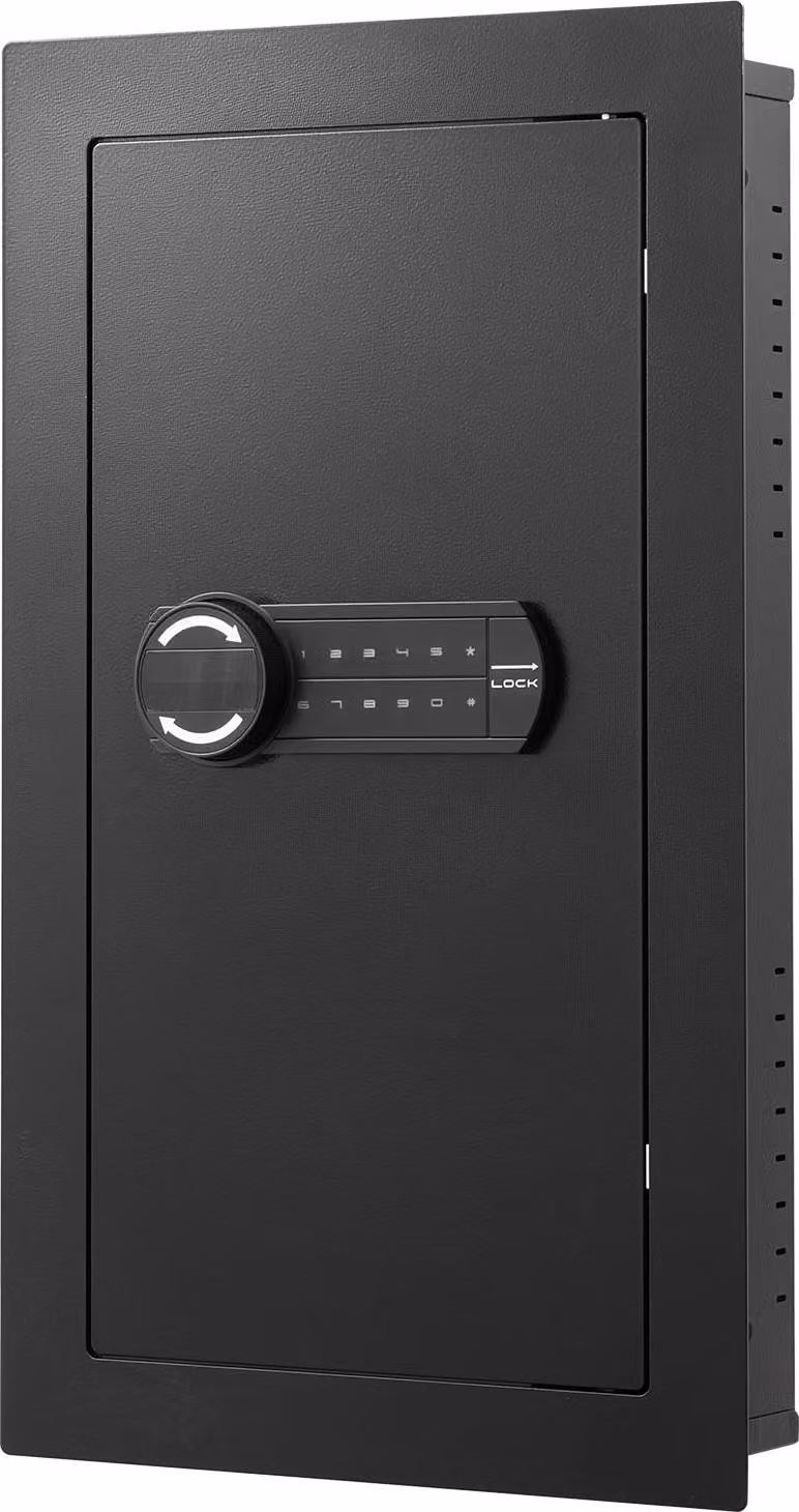 Cassaforte a muro SucceBuy con password e chiave, corpo in acciaio Q235 laminato a freddo, ripiani regolabili e illuminazione a LED, cassaforte a incasso per oggetti di valore come denaro, gioielli e passaporti