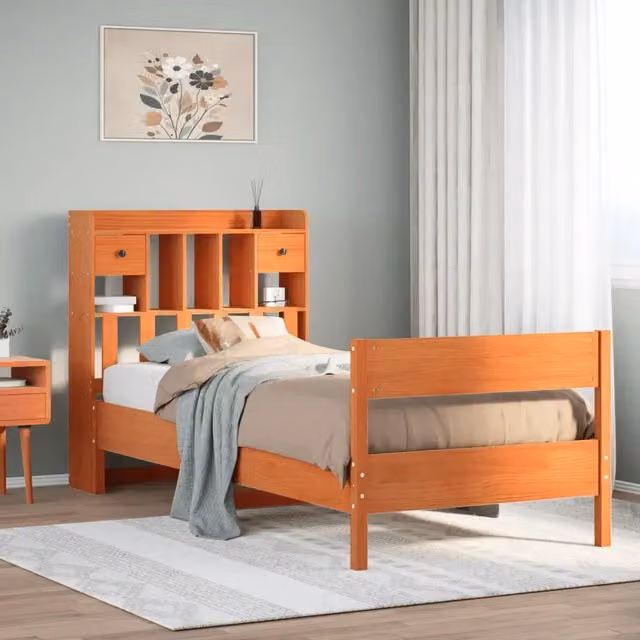 Letto Libreria vidaXL in Pino Massiccio Marrone Cera L: 75 cm, P: 190 cm, H: 110 cm – 1