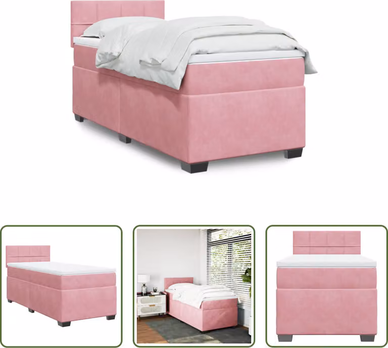 The Living Store Letto a molle con materasso Rosa 100x200 cm Velluto