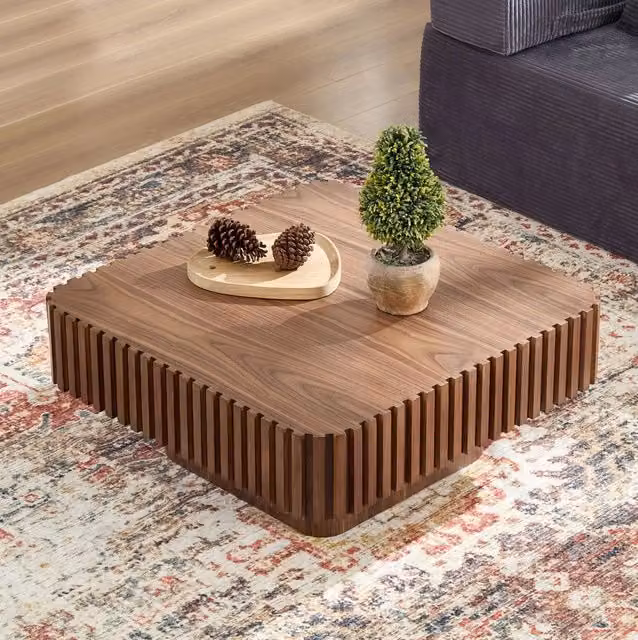 Tavolino da caffè quadrato 80×80 cm in noce con struttura in legno massello