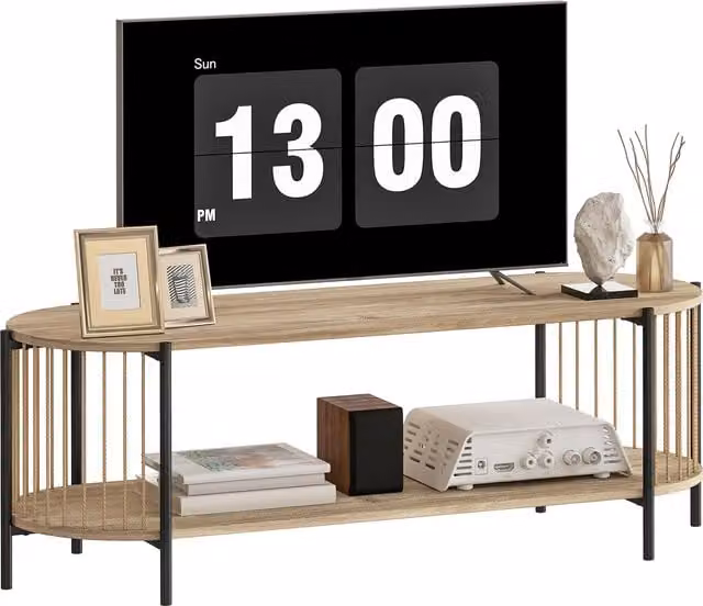 Mobile TV HOMCOM in stile Bohemien con design in corda di carta e 2 ripiani aperti, adatto fino a 55 pollici, colore naturale, L 124 x P 43,5 x H 41 cm – 1