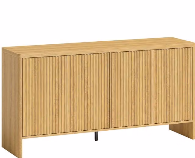 Buffet soggiorno moderno HOMCOM con 4 ante scanalate e ripiano regolabile, Rovere, L 147 cm x P 40 cm x H 77 cm