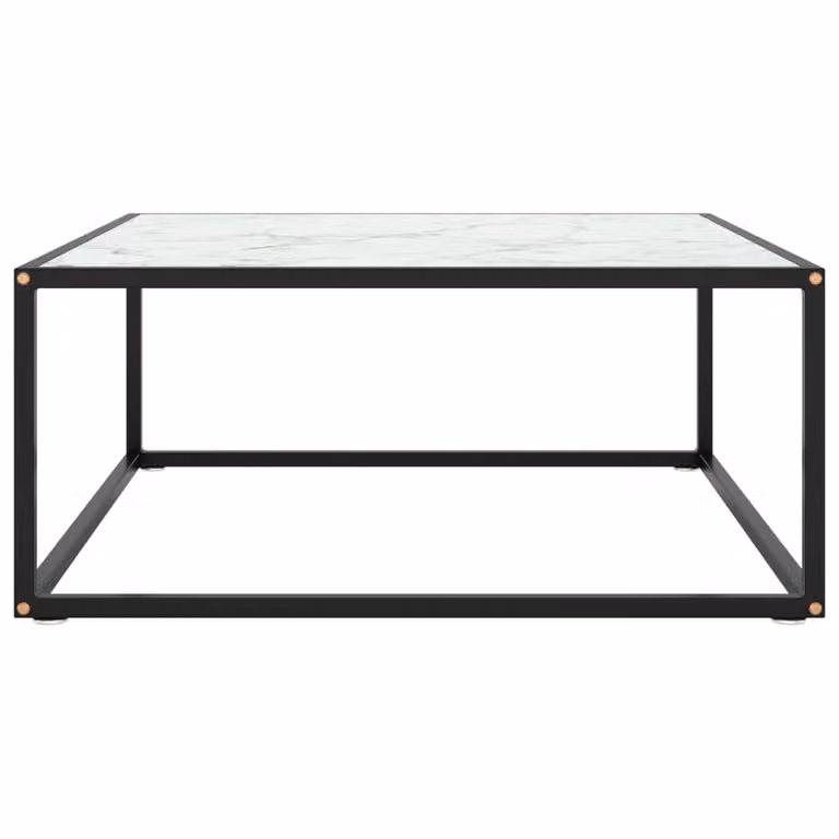 Tavolino da Salotto Nero con Vetro Marmo Bianco 80x80x35 cm