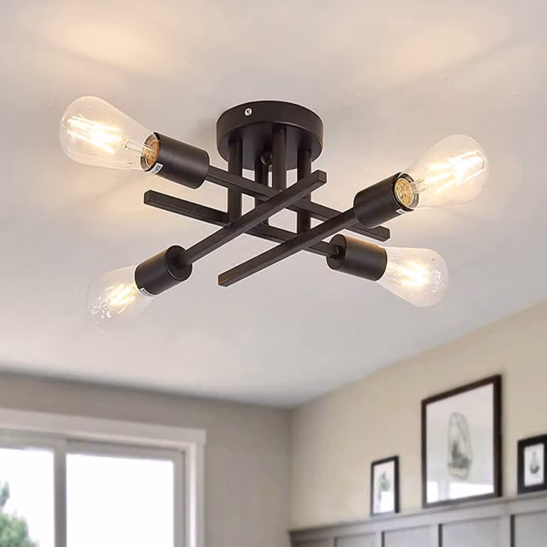 Lampada a soffitto E27 4 Flamming, plafoniera retrò con 4 lampadine LED bianco caldo, illuminazione a soffitto industriale soggiorno camera da letto ristorante hotel