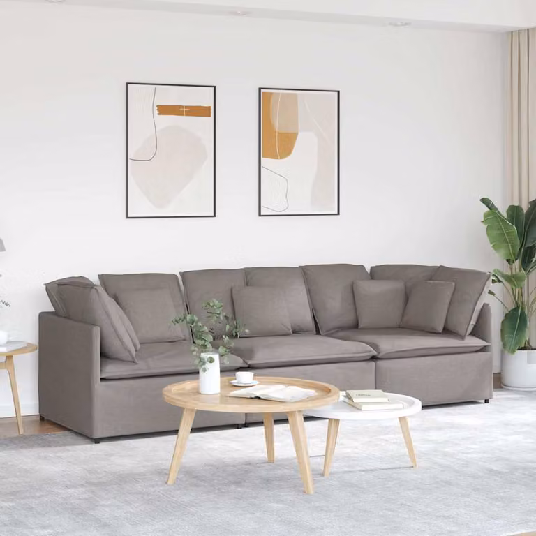 vidaXL Divano Modulare Moderno con Cuscini in Tessuto e Struttura in Metallo e Legno, Grigio o Beige