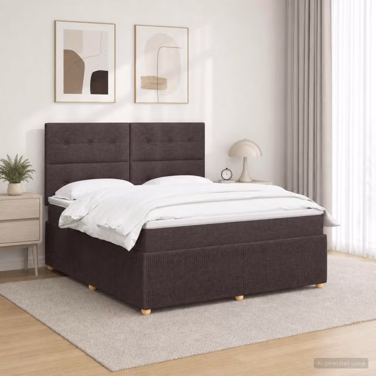 Maison Exclusive - Letto boxspring a LED con materasso, marrone scuro, 140 x 190 cm, rivestimento in tessuto