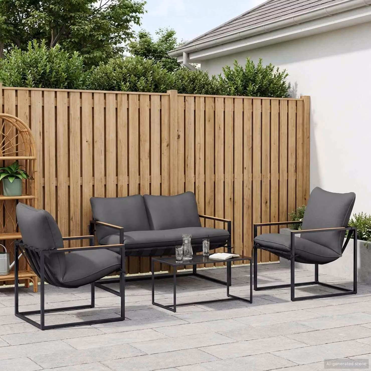 Maison Exclusive - Set di divani da giardino, 4 pezzi, acciaio nero e antracite
