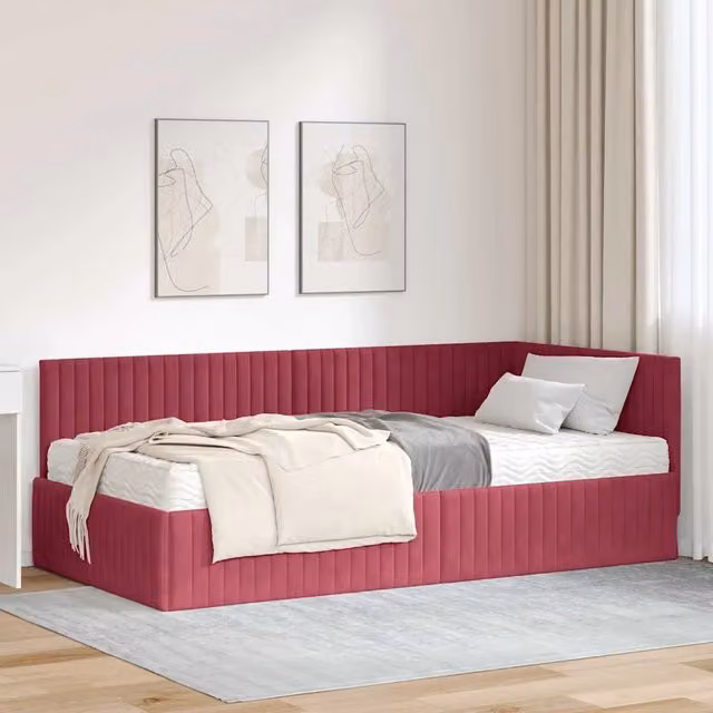 Struttura Letto Angolare con Materasso 2 pz Rosso Vino 3393832