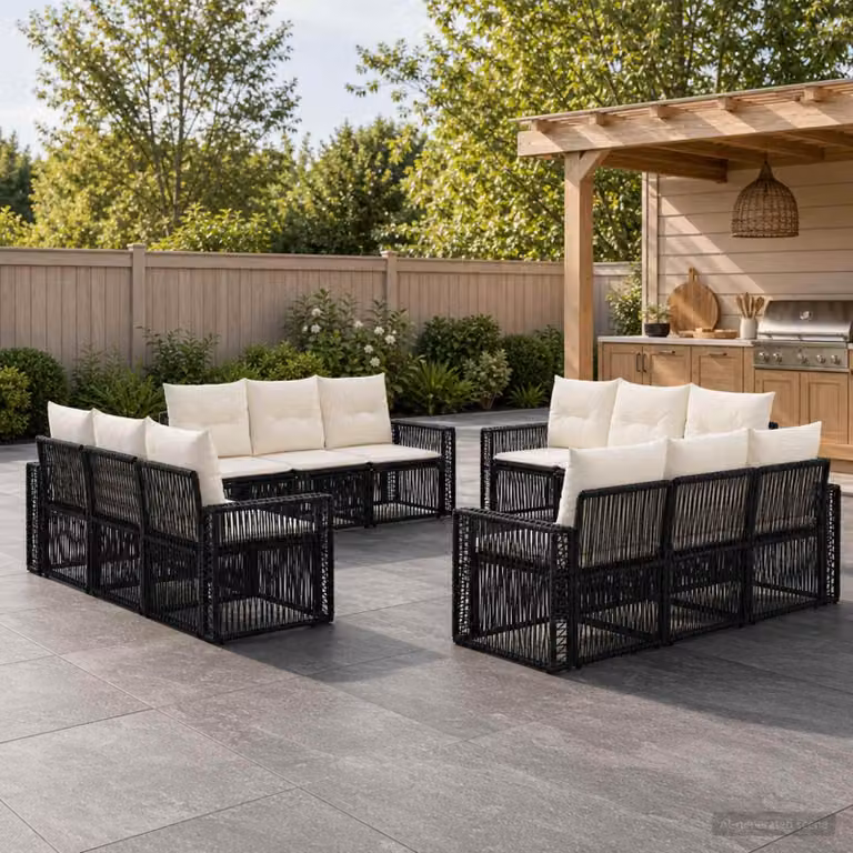 Maison Exclusive - Set di divani da giardino, 12 pezzi. Poly-rattan nero e crema