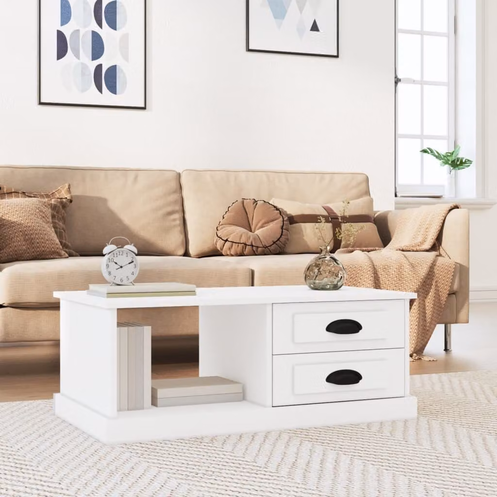 The Living Store tavolino bianco 90x50x35 cm in materiale ligneo