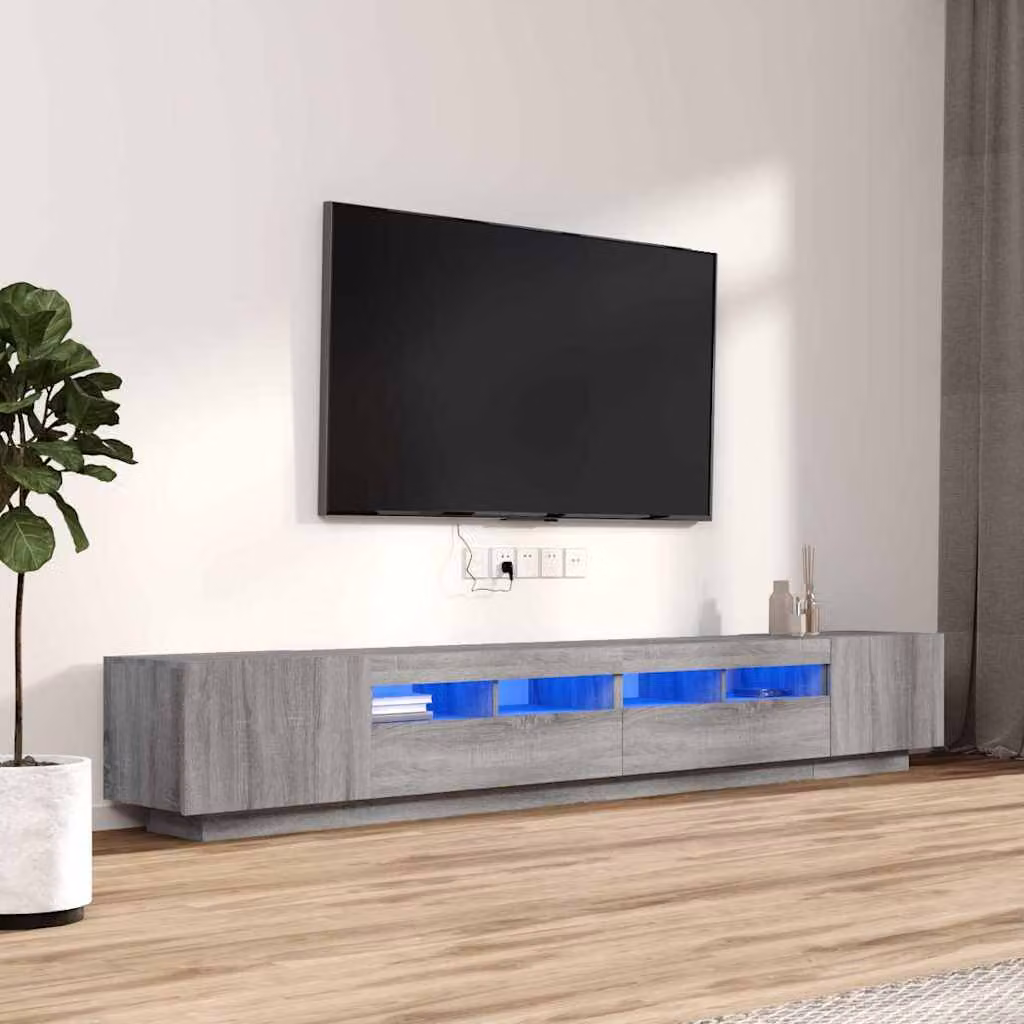 Set di mobili TV moderno vidaXL composto da 3 pezzi in legno multistrato grigio e finitura opaca – 1