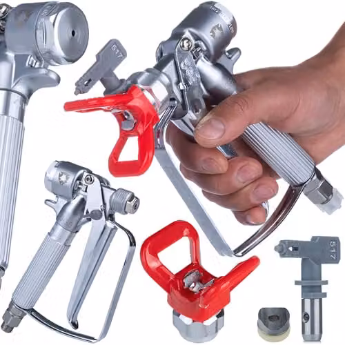 Rosfix Set Pistola Airless UltraSpray MasterJet MJ1 – Ugello Hi-Flow 517, Protezione Inox, 3600 PSI, 1/4", 7/8" | Verniciatura Professionale | Pistola a Spruzzo Airless