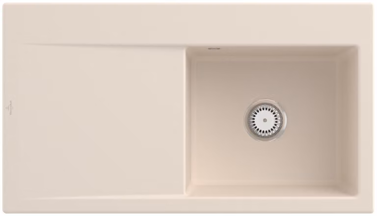 Lavello Villeroy&Boch con scarico a sinistra, Subway Style 50 Ivory Beige 90x51cm, Vetroceramica, funzionamento manuale
