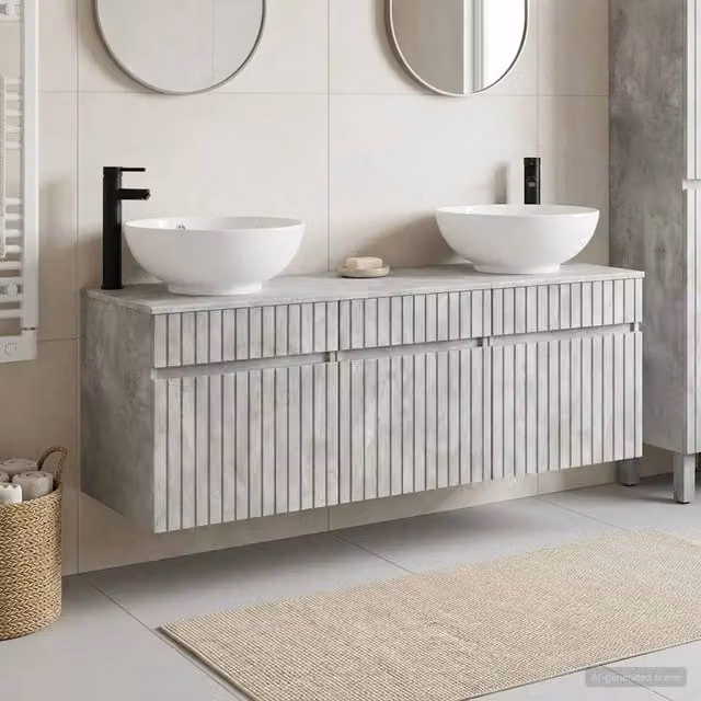 Set di Armadi da Bagno 3 pz Grigio Cemento 49 x 44,5 x 66,5 cm