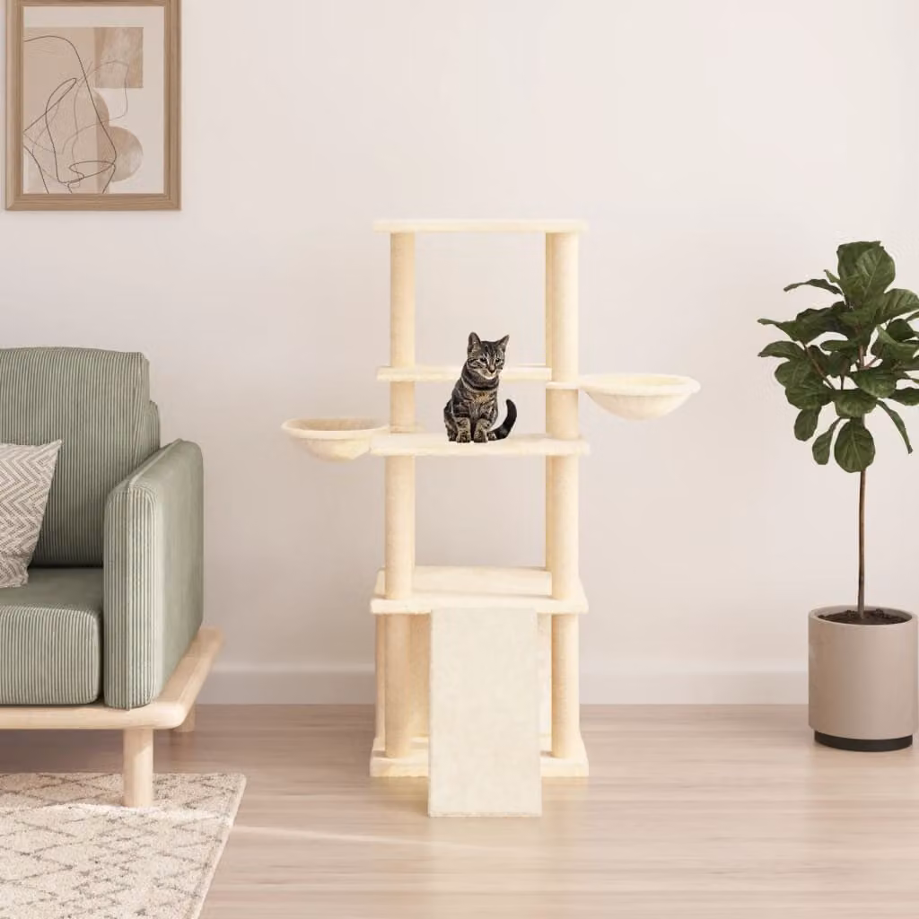 Albero per gatti vidaXL con tiragraffi in sisal sostituibile, colore beige, Altezza: 133 cm