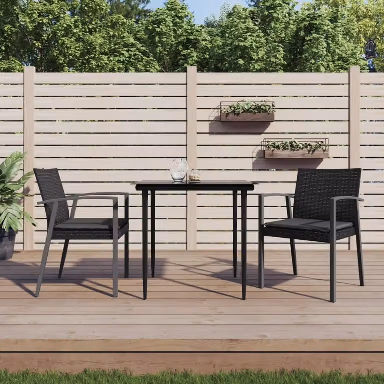 The Living Store Set da pranzo da giardino in 3 pezzi con cuscini in poly rattan e acciaio