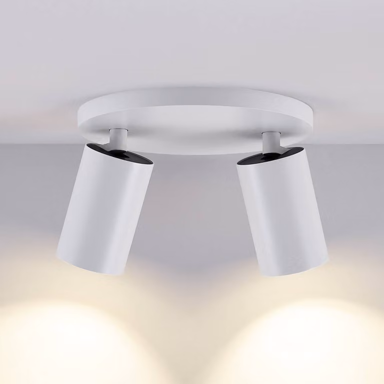 Deko-Light Faretto da soffitto CAN TILT, bianco, Ø 20 cm, a 2 luci, metallo, GU10 dimmerabile, Bianco / Opale, Soggiorno / Sala da pranzo, Alluminio, Faretto