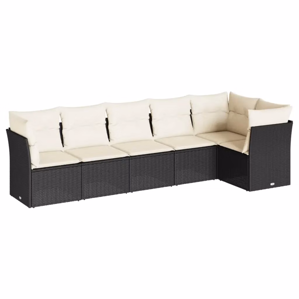 Set Divano da Giardino vidaXL 6 pz in Polyrattan Nero con Cuscini e Struttura in Metallo – 2