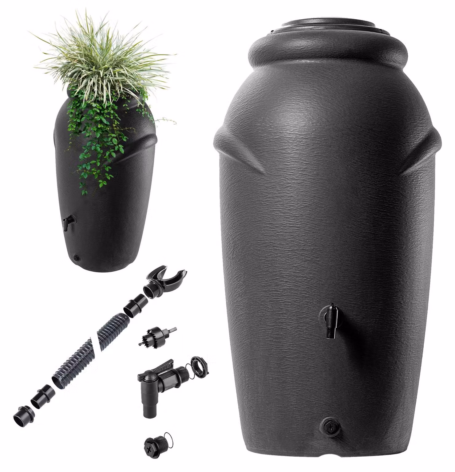 Serbatoio da 210 litri, in plastica antracite, dal design ovale, ideale per giardino e irrigazione
