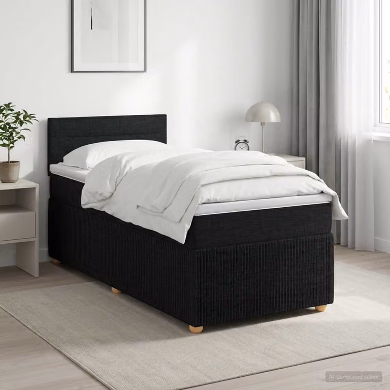 Letto box spring con materasso vidaXL in tessuto nero, L 200 x L 90 cm