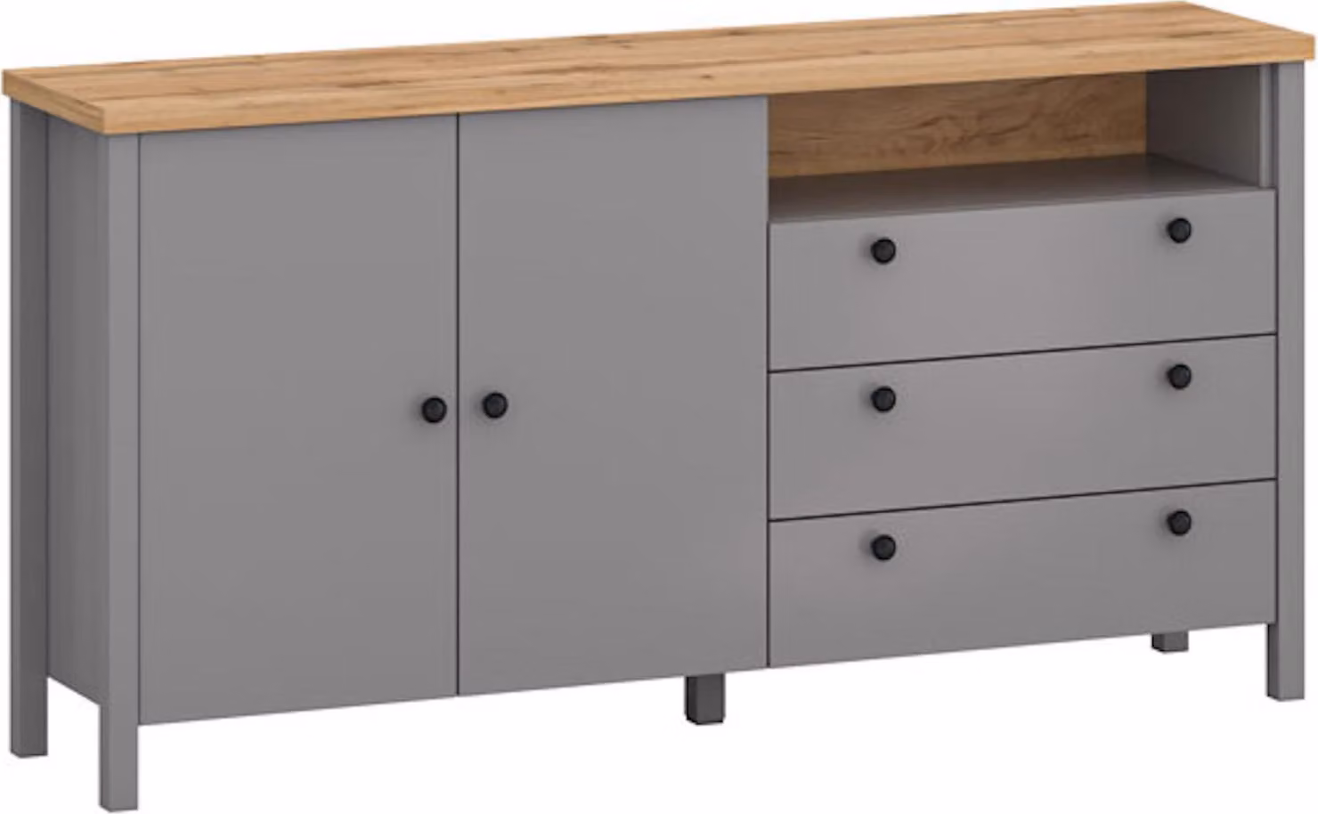 Cassettiera Melini 166x38x86cm grigio ardesia rovere chiaro Delano