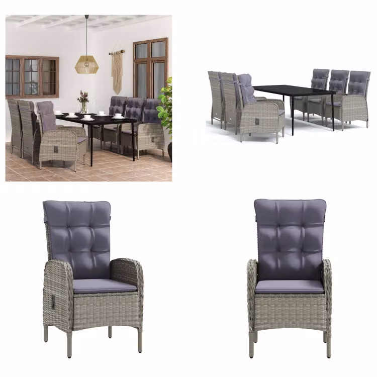 vidaXL Set da pranzo da giardino 7 pezzi con cuscini grigio e nero - Set da pranzo da giardino - Set da pranzo da giardino - Set di mobili da giardino - Set di mobili da giardino