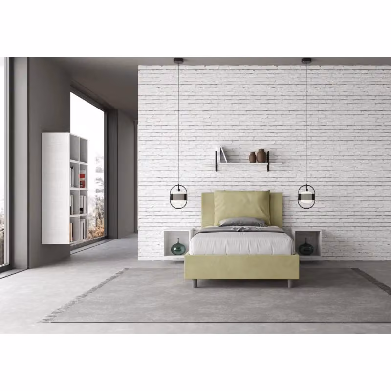 Letto imbottito Antea Ityhome color Tè verde con rete in microfibra L: 110 cm, P: 190 cm, H: 125 cm – 2