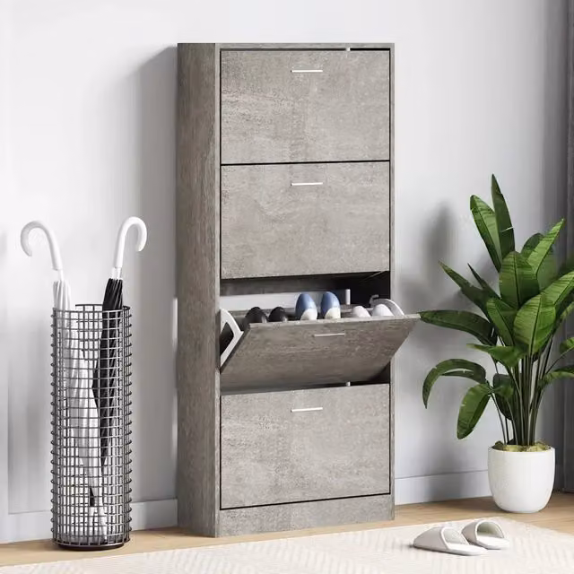 Scarpiera a parete Design Mania Grigia con scomparti basculanti e ripiani interni L: 63 cm, P: 24 cm, H: 147 cm – 1