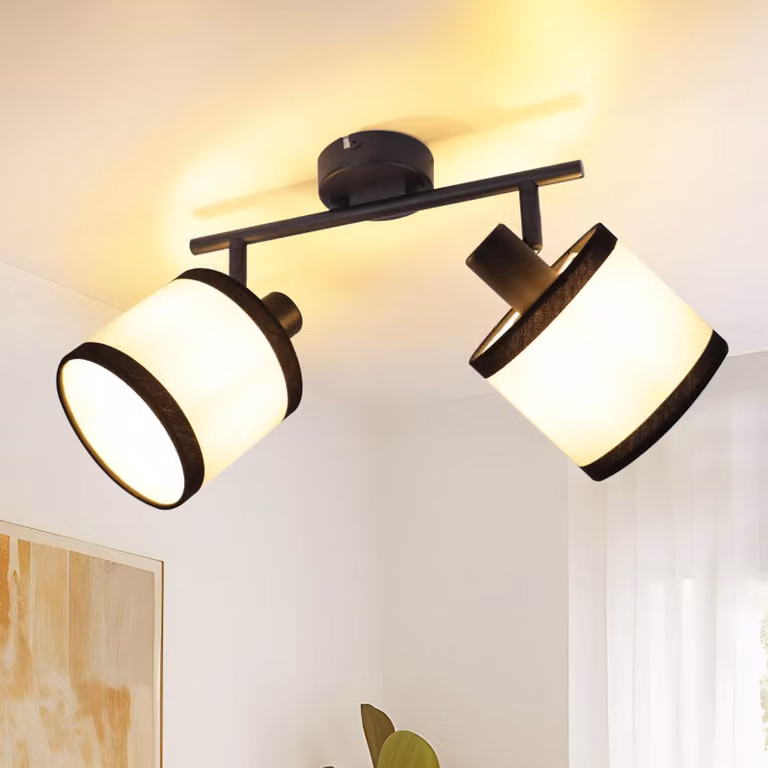 ZMH faretto da soffitto nero lampada da corridoio 2 fiamme - LED faretto da soffitto E14 plafoniera in tessuto lampada da soffitto orientabile vintage per cucina camera da letto sala studio camera dei bambini Guardaroba (senza lampadina)