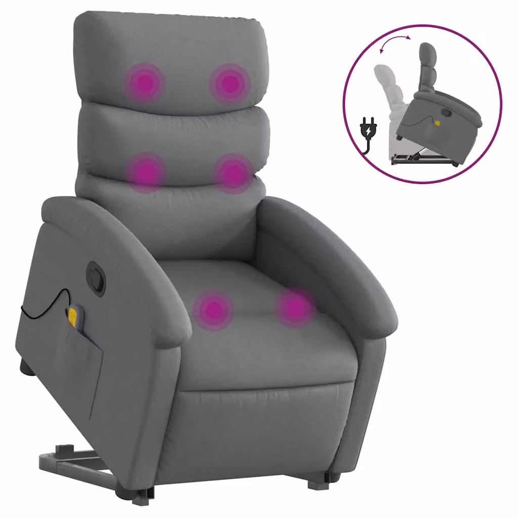 Poltrona Alzapersona Reclinabile con Assistenza Elettrica vidaXL Grigio con Braccioli e Imbottitura in Schiuma – 2