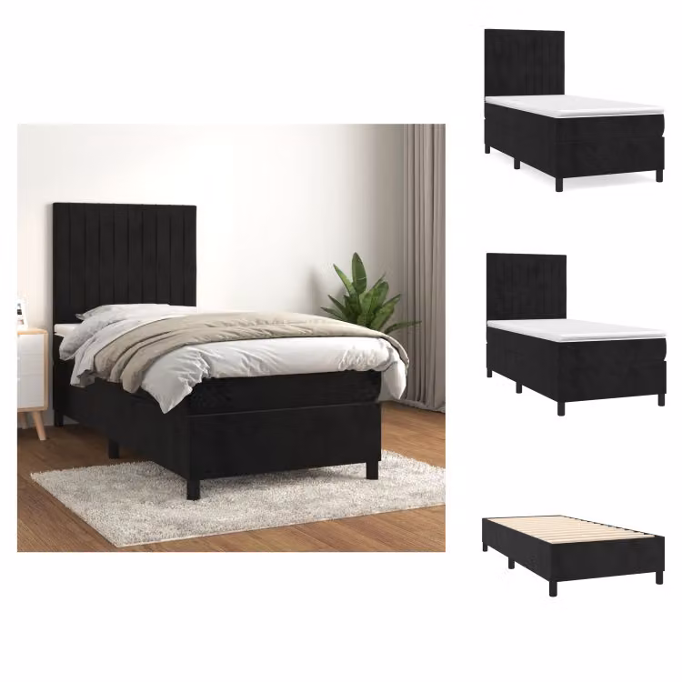 vidaXL Letto a molle con materasso nero 80x200 cm in velluto - Letti e strutture letto