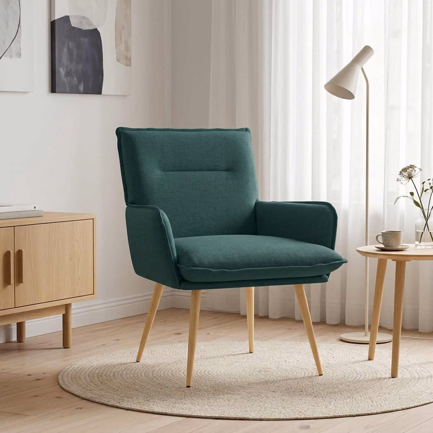 Poltrona moderna vidaXL in tessuto verde con struttura in metallo e braccioli